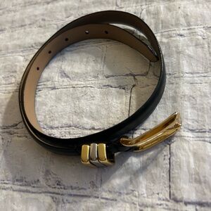 DONNA KATZ GENUINE LEATHER BLACK THIN GOLD & SILVER BUCKLE SIZE SMALL